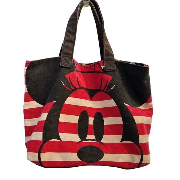 Disney Store Handbags - Disney Store Minnie Mouse Canvas Tote Bag Red Striped Polka Dot Lined One Size